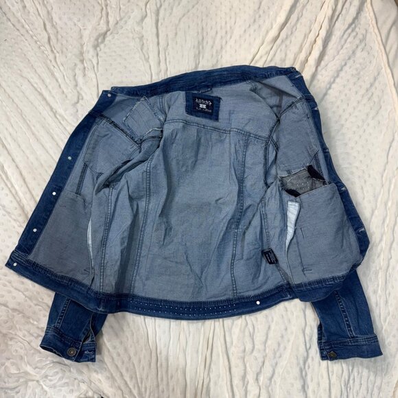 R3bel Denim Jacket Graffiti Skull Studded Distressed Jean Jacket Large - Picture 3 of 9